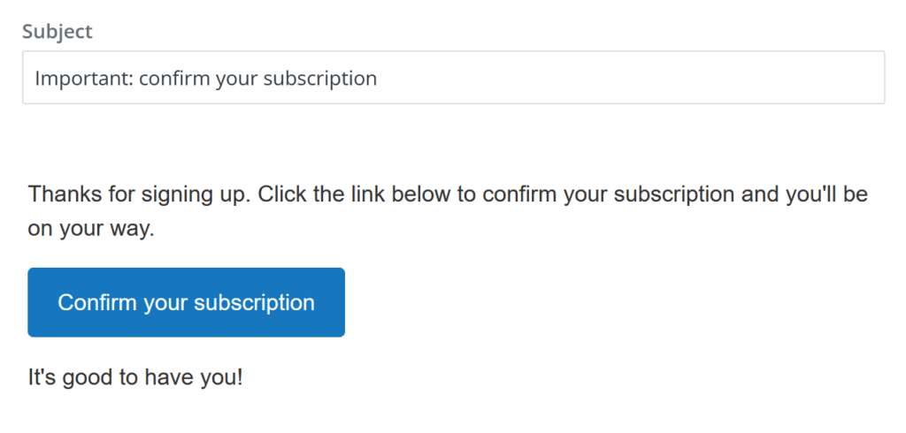 Screenshot of the double opt-in email from ConvertKit.