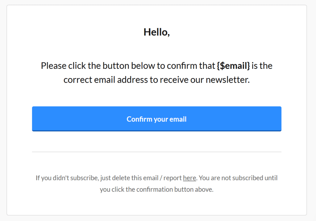 Screenshot of the double opt-in email from MailerLite.